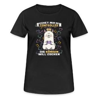 Königin will zocken - Frauen T-Shirt atmungsaktiv - Schwarz - Vorne - AI Model Female 172 light (172cm)