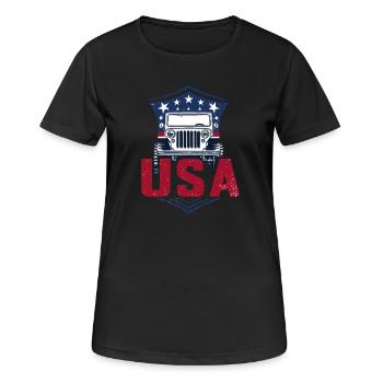 Willys Overland USA Offroad 4x4 - Frauen T-Shirt atmungsaktiv - Schwarz - Vorne - AI Model Female 172 light (172cm)