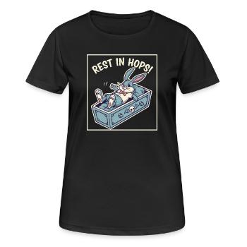 Hops Ruhestand: Osterhase im Sarg - Frauen T-Shirt atmungsaktiv - Schwarz - Vorne - AI Model Female 172 light (172cm)
