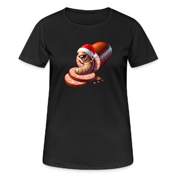 Caricature du Père Noël transformé en salami - T-shirt respirant Femme - noir - Devant - AI Model Female 172 light (172cm)