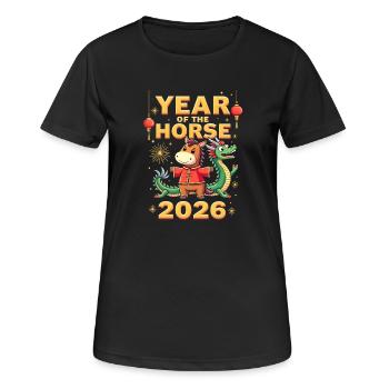 Nouvel An chinois du cheval 2026 - T-shirt respirant Femme - noir - Devant - AI Model Female 172 light (172cm)