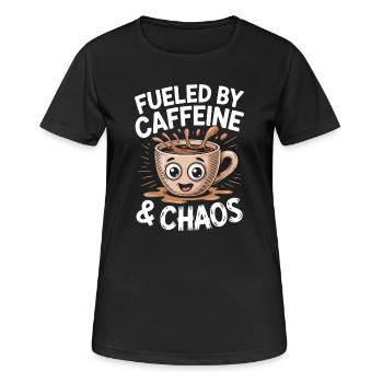 Angetrieben von Koffein und Chaos Kaffee Lehrerin Mama - Frauen T-Shirt atmungsaktiv - Schwarz - Vorne - AI Model Female 172 light (172cm)