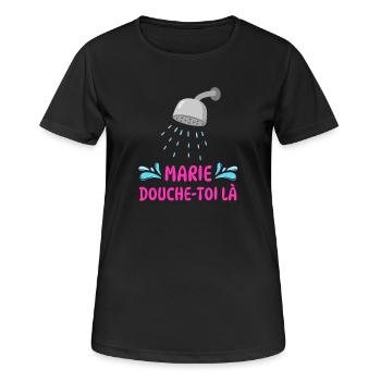 Marie, dusch dort. - Frauen T-Shirt atmungsaktiv - Schwarz - Vorne - AI Model Female 172 light (172cm)