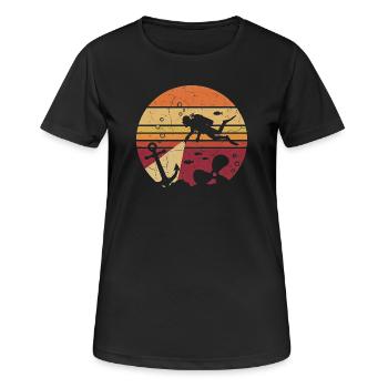 Diver Retro Sunset - Anchor & Wreck - Women's Breathable T-Shirt - black - Front - AI Model Female 172 light (172cm)