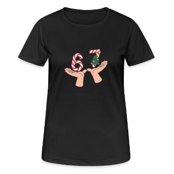 67 Funny Christmas Number Hands Motif - Women's Breathable T-Shirt - black - Front - AI Model Female 172 light (172cm)