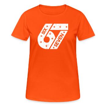 Six Seven 67 Vintage College Number Meme - Women's Breathable T-Shirt - neon orange - Front - AI Model Female 172 dark (172cm)