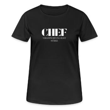 Chef Spruch Verantwortung zeigt Stärke - Frauen T-Shirt atmungsaktiv - Schwarz - Vorne - AI Model Female 172 light (172cm)