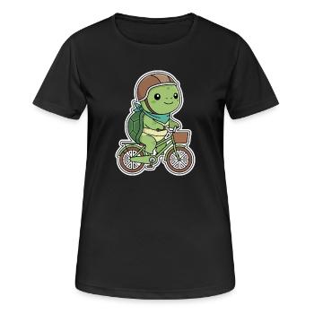 Grüne Schildkröte auf Fahrrad - Frauen T-Shirt atmungsaktiv - Schwarz - Vorne - AI Model Female 172 light (172cm)