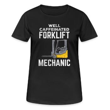 Well Caffeinated Forklift Mechanic Tee Design - Frauen T-Shirt atmungsaktiv - Schwarz - Vorne - AI Model Female 172 light (172cm)