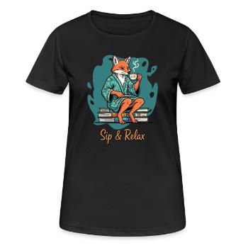 Fuchs Tee & Bücher Lounge - Frauen T-Shirt atmungsaktiv - Schwarz - Vorne - AI Model Female 172 light (172cm)