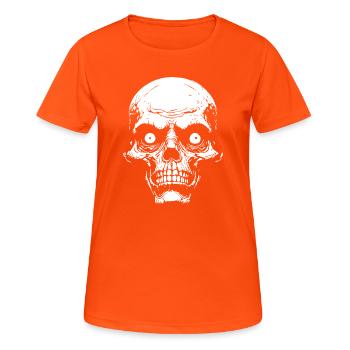 Psycho Schädelgrafik - Frauen T-Shirt atmungsaktiv - Neonorange - Vorne - AI Model Female 172 dark (172cm)