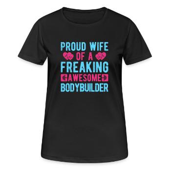 Motivation en forme : Fière épouse d’un bodybuilder cadeau - T-shirt respirant Femme - noir - Devant - AI Model Female 172 light (172cm)