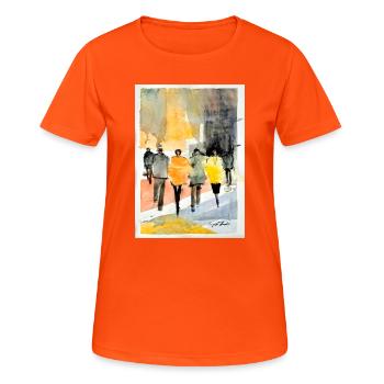 Menschen Fashion - Frauen T-Shirt atmungsaktiv - Neonorange - Vorne - AI Model Female 172 dark (172cm)