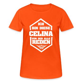 Celina als Rufname - Frauen T-Shirt atmungsaktiv - Neonorange - Vorne - AI Model Female 172 dark (172cm)