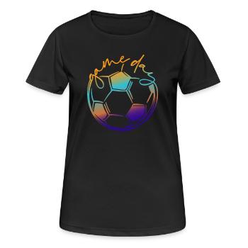Game Day | Soccer Player - Frauen T-Shirt atmungsaktiv - Schwarz - Vorne - AI Model Female 172 light (172cm)