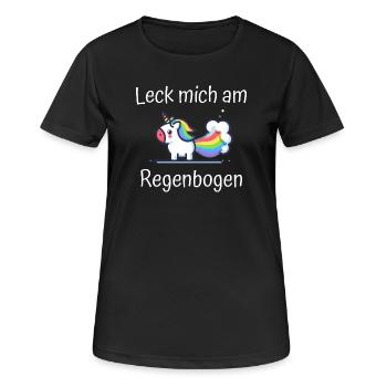 Leck mich am Regenbogen Einhorn Spruch - Frauen T-Shirt atmungsaktiv - Schwarz - Vorne - AI Model Female 172 light (172cm)