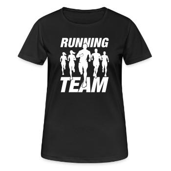 Running Team Laufen Marathon - Frauen T-Shirt atmungsaktiv - Schwarz - Vorne - AI Model Female 172 light (172cm)