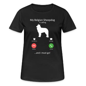 Belgian Sheepdog Is Calling Phone Screen Art Dog - Women's Breathable T-Shirt - black - Front - AI Model Female 172 light (172cm)