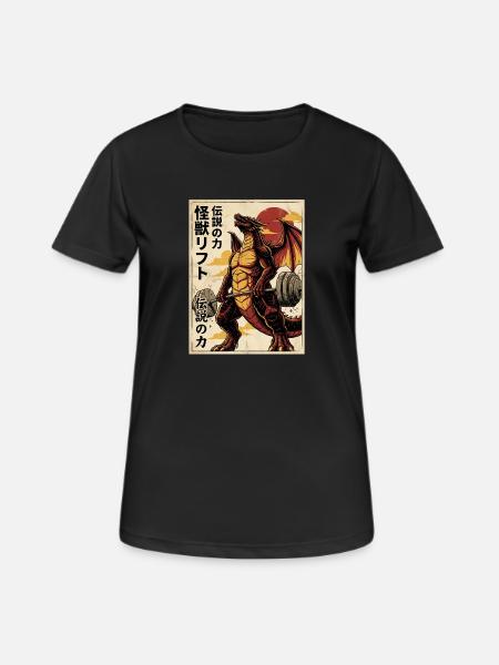 Kaiju Deadlift Dragon Japanese Monster Fitness Gym - Women's Breathable T-Shirt - black