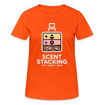 Notes de base sur le ciel empilant les odeurs - T-shirt respirant Femme - orange néon - Devant - AI Model Female 172 dark (172cm)