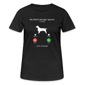 Welsh Springer Spaniel Is Calling Funny Dog - Women's Breathable T-Shirt - black - Front - AI Model Female 172 light (172cm)