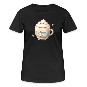 Kuschelige Wolkenkaffee Becher - Frauen T-Shirt atmungsaktiv - Schwarz - Vorne - AI Model Female 172 light (172cm)
