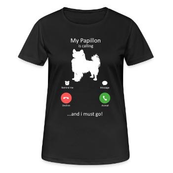 Interface de téléphone intelligent Papillon Dog Calling - T-shirt respirant Femme - noir - Devant - AI Model Female 172 light (172cm)