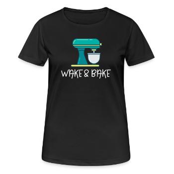 Aufwachen und Backen - Frauen T-Shirt atmungsaktiv - Schwarz - Vorne - AI Model Female 172 light (172cm)