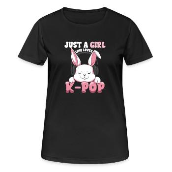K-Pop Bunny  mit Kopfhörern - Frauen T-Shirt atmungsaktiv - Schwarz - Vorne - AI Model Female 172 light (172cm)