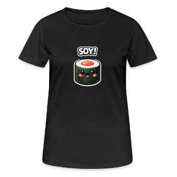 Autocollant de Soja pour le roulé de sushi Kawaii - T-shirt respirant Femme - noir - Devant - AI Model Female 172 light (172cm)