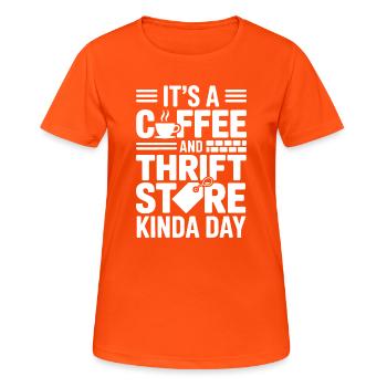 Coffee Thrift Store Day - Women's Breathable T-Shirt - neon orange - Front - AI Model Female 172 dark (172cm)