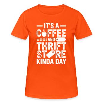 Coffee Thrift Store Day - Women's Breathable T-Shirt - neon orange - Front - AI Model Female 172 dark (172cm)