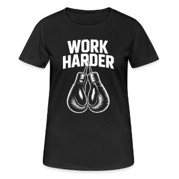 Work härter – Cool Boxing Motivations-Tee - Frauen T-Shirt atmungsaktiv - Schwarz - Vorne - AI Model Female 172 light (172cm)
