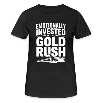 Emotional in den Goldrausch investiert - Frauen T-Shirt atmungsaktiv - Schwarz - Vorne - AI Model Female 172 light (172cm)