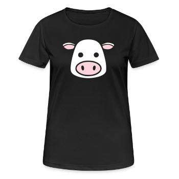 Mignonne Tête de Vache Visage Vector de la BD - T-shirt respirant Femme - noir - Devant - AI Model Female 172 light (172cm)