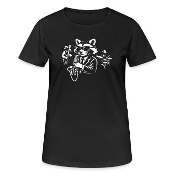 Raccoon Sax Jazz in Suit - Women's Breathable T-Shirt - black - Front - AI Model Female 172 light (172cm)