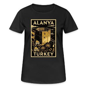 Alanya Turkey – Affiche de voyage en linogravure dorée/noire - T-shirt respirant Femme - noir - Devant - AI Model Female 172 light (172cm)