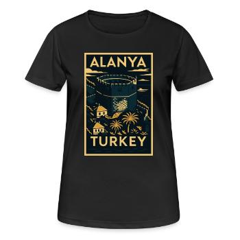 Alanya Turkey – Affiche de voyage vintage en linogravure - T-shirt respirant Femme - noir - Devant - AI Model Female 172 light (172cm)