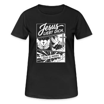Collage Jésus t’aime - T-shirt respirant Femme - noir - Devant - AI Model Female 172 light (172cm)