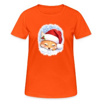 Schlafender Fuchs mit Weihnachtsmütze - Frauen T-Shirt atmungsaktiv - Neonorange - Vorne - AI Model Female 172 dark (172cm)