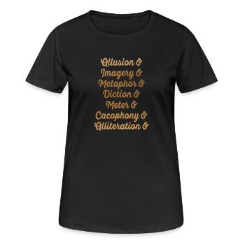 Gold Script Literary Devices Typography - Women's Breathable T-Shirt - black - Front - AI Model Female 172 light (172cm)