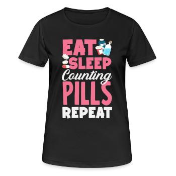 Essen Schlafen Tabletten Zählen Apotheker - Frauen T-Shirt atmungsaktiv - Schwarz - Vorne - AI Model Female 172 light (172cm)