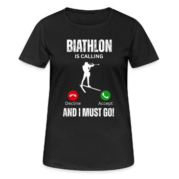 Biathlon ruft und ich muss gehen - Frauen T-Shirt atmungsaktiv - Schwarz - Vorne - AI Model Female 172 light (172cm)