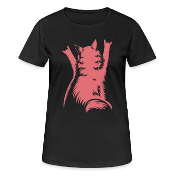 Rock Katze Rückenansicht – Devil Horns - Frauen T-Shirt atmungsaktiv - Schwarz - Vorne - AI Model Female 172 light (172cm)