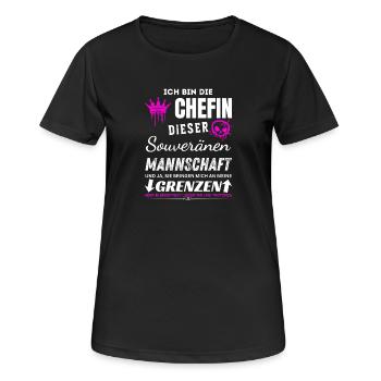 Chef de l’équipe Souveraine Cadeaux - T-shirt respirant Femme - noir - Devant - AI Model Female 172 light (172cm)