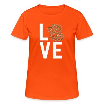 Königspython Schlangen LOVE Terrarium Python - Frauen T-Shirt atmungsaktiv - Neonorange - Vorne - AI Model Female 172 dark (172cm)