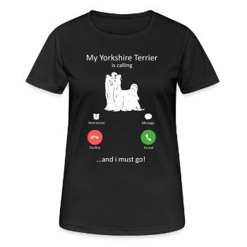 Écran téléphonique du Yorkshire Terrier appelant un amant de chien - T-shirt respirant Femme - noir - Devant - AI Model Female 172 light (172cm)