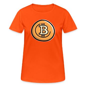Bitcoin Münzkunst Emblem - Frauen T-Shirt atmungsaktiv - Neonorange - Vorne - AI Model Female 172 dark (172cm)