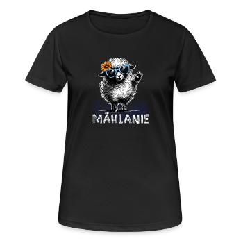 Mählanie – Freches Schaf Wortspiel Peace - Frauen T-Shirt atmungsaktiv - Schwarz - Vorne - AI Model Female 172 light (172cm)