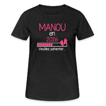 Manou in 2026 Gift Announcement Future Grandma - Women's Breathable T-Shirt - black - Front - AI Model Female 172 light (172cm)